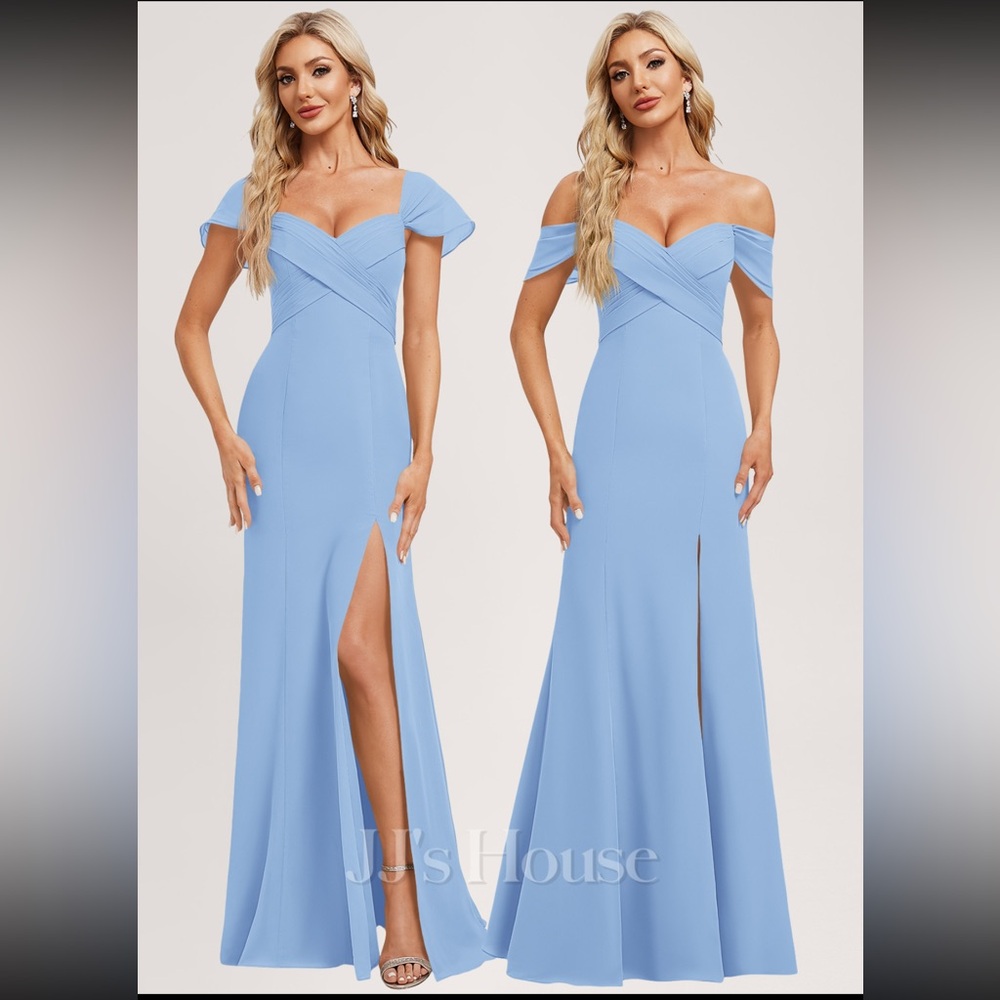 JJ’s House Mermaid Off the Shoulder Floor Length Chiffon Bridesmaid Dress